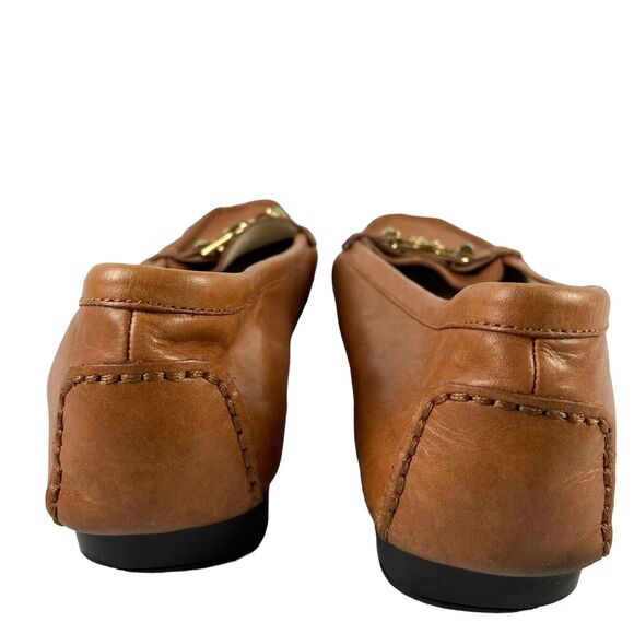 MICHAEL Michael Kors Womens Size 11M Tan Leather Loafers Gold Tone Buckle Shoes - Picture 5 of 9